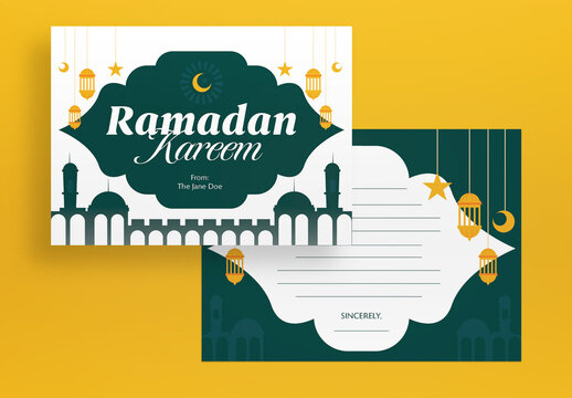 White And Green Flat Design Ramadan Greeting Card Postcard