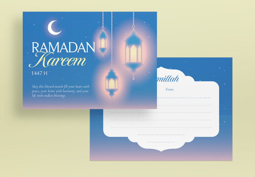 Blue And Pink Flat Design Ramadan Kareem Greeting Card Postcard