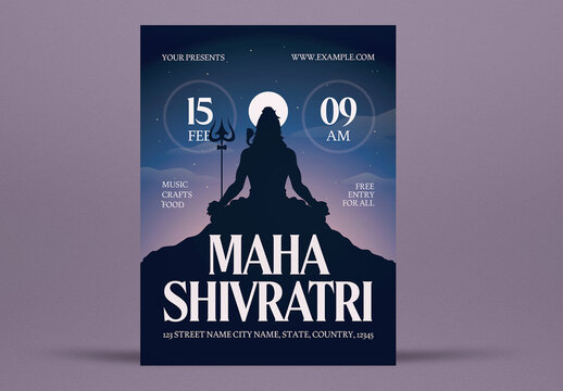Blue Flat Design Maha Shivratri Flyer Layout