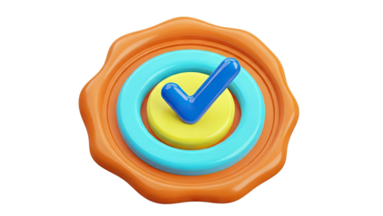 3D Check Mark Seal of Approval with Concentric Circles