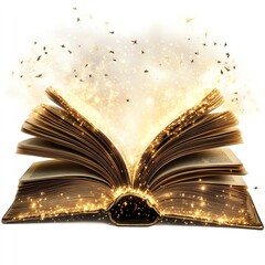 Open book with fairytales and magic lights. Creative design isolated with white highlights, png  high resolution   for isolate image