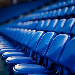 Lonely cobalt plastic seats lined up in the stadium stands, studio lighting. isolated with white highlights  high resolution   for isolate image