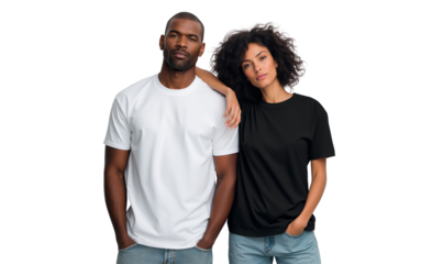 Portrait of a happy African American couple smiling together, isolated on transparent background