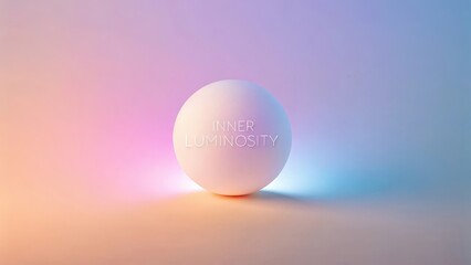 A softly diffused pastel gradient background illuminating a solitary white sphere with the word 'INNER LUMINOSITY' engraved on its surface.