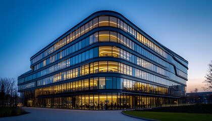 Fototapeta premium Modern Architectural Business Center at Twilight