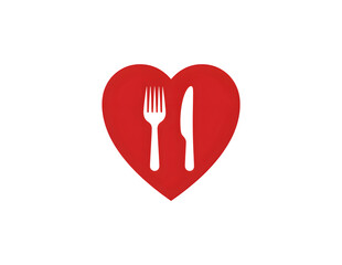 Graphic representation of white silverware symbols placed on a red heart

