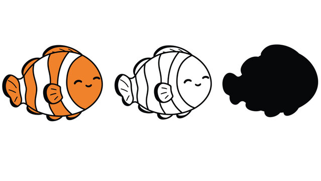 A colorful illustration of clownfish in different stages of coloring