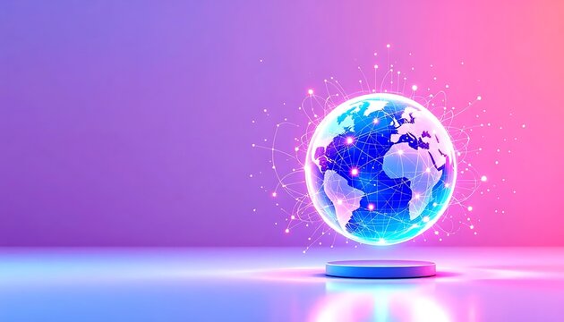 Vibrant global network illuminating future possibilities in a modern tech world, connecting people and ideas
