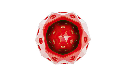 Red icosahedron with spherical dimples