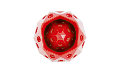Red icosahedron with spherical dimples