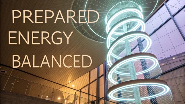 Luminous spiral structure with glowing rings in a modern interior, symbolizing progress and advanced energy concepts. - Powered by Adobe