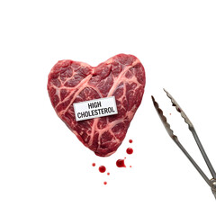 the heart is crafted from raw meat isolate. beef shaped like a heart represents heart disease, overeating, cooking, or the meat industry

