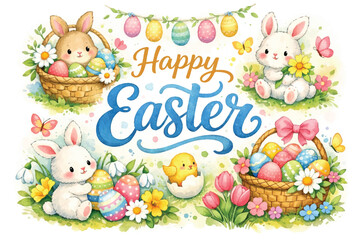 Fototapeta premium Handdrawn happy easter