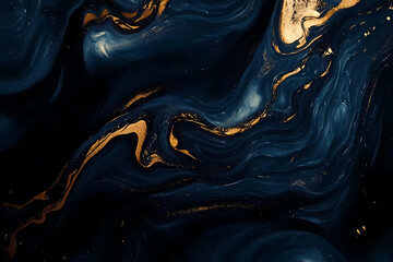 Abstract Deep Blue and Gold Marble Design