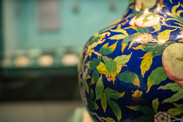 Blue Cloisonné Vase with Floral Motifs and Fruits
