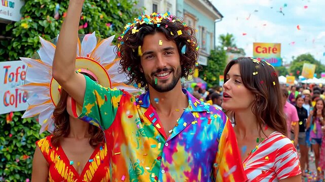 Colorful festival parade with people