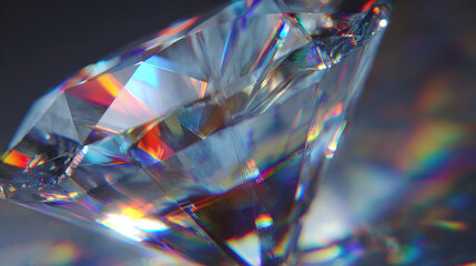 A close-up photograph showcases a dazzling diamond, exhibiting brilliant facets and radiating a spectrum of colors