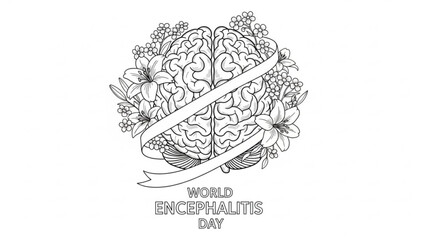 Brain with flowers for world encephalitis day awareness campaign
