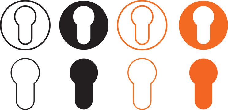 Key hole icon set. Modern lock and unlock symbols. Minimalist door access control signs. Professional interface protection icons. Vector keyhole shapes for security
