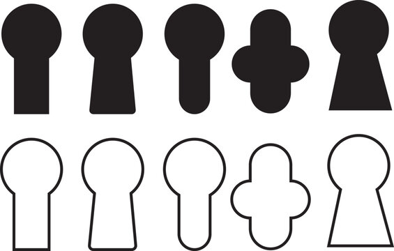 Minimalist key hole icons. Security protection and safety symbols. Digital privacy access icon,. Modern keyhole outline vector set.Professional lock system interface elements
