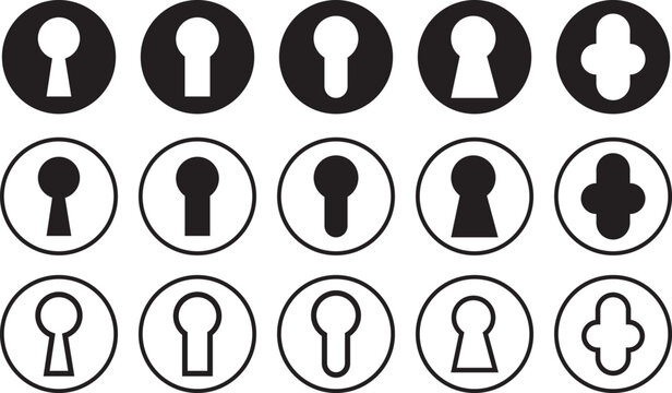 Key hole icon set. Security and privacy lock symbols. Modern keyhole portal interface elements. Vector access control icons collection