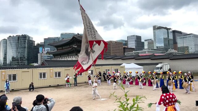 Seoul, South Korea - 03 05 2025: Gyeongbokgung palace. Dance Performance During Celebration of Children&rsquo;s Day and Buddha&rsquo;s Birthday