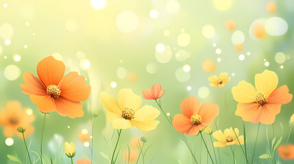 Beautiful Orange and Yellow Flowers in a Spring Meadow