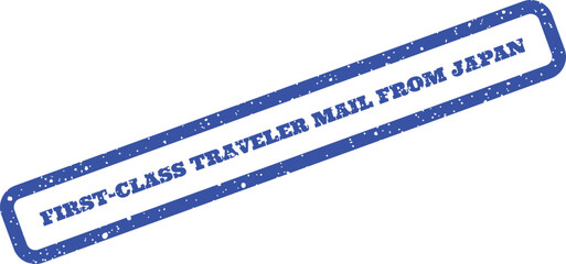 Blue rubber stamp effect displaying First Class Traveler Mail from Japan on travel documents or post themes © Mahmud