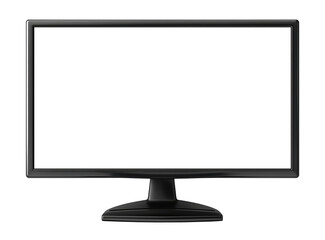 Black frame computer monitor with blank screen, isolated on transparent background