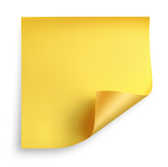 Large yellow sticky note with curled corner, isolated on transparent background