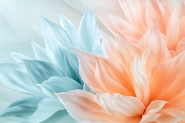 Obraz premium Soft Pastel Floral Design with Elegant Blue and Orange Petals on a Light Background