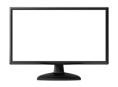 Black frame computer monitor with blank screen, isolated on transparent background