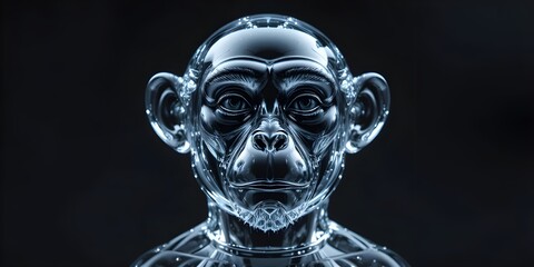 Stunning glass monkey sculpture with intricate details and reflective surface