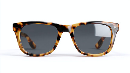 A close-up shot of stylish sunglasses. They have a tortoiseshell pattern and dark lenses, perfect for a sunny day