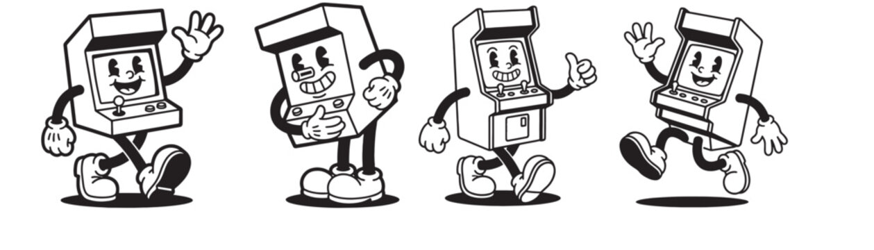 Arcade Cabinet Game Machine Mascot Characters Set