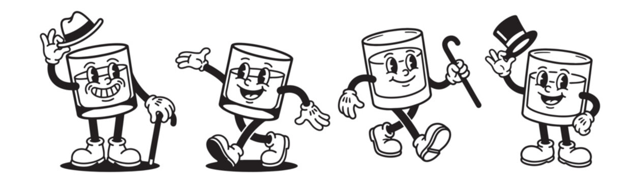 Whiskey Glass Mascot Characters Set