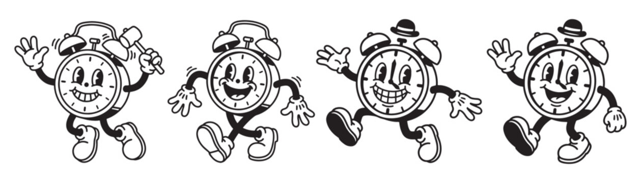 Alarm Clock Cartoon Mascot Characters in Classic