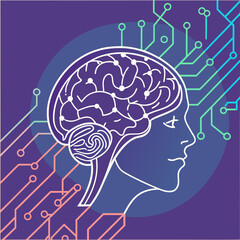 Obraz premium Conceptual AI Brain Illustration with Digital Network Lines