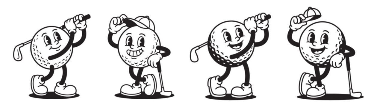 Golf Ball Mascot Characters Set for Sports and Apparel Design