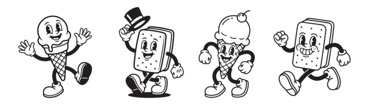 Ice Cream Scoop and Sandwich Mascot Characters