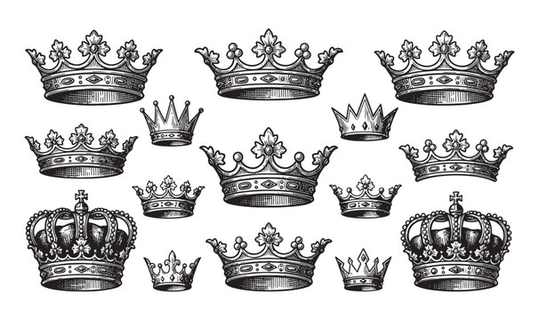 Royal Crowns and Coronets in Detailed Vintage Engraving Style