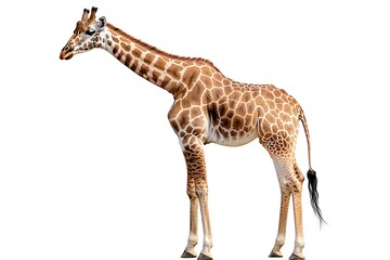 Fototapeta premium Majestic Giraffe Standing Gracefully Against a Clean White Background in Natural Elegance