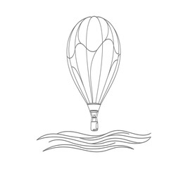 Obraz premium Simple line drawing of a hot air balloon above wavy lines suggesting water