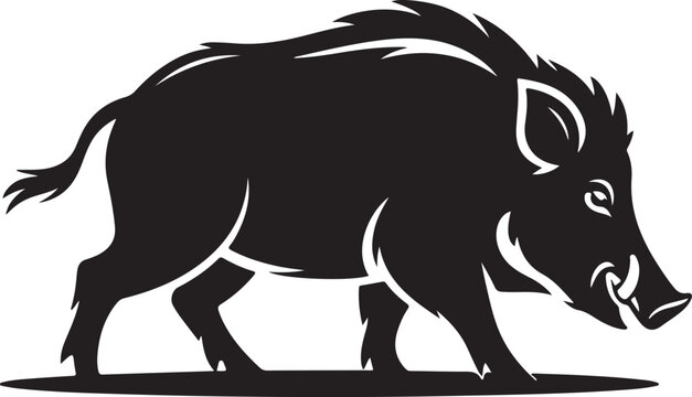Silhouette vector illustration of a wild boar with tusks