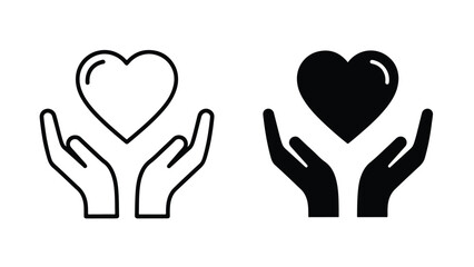 Obraz premium Hands Holding Heart Love Care Vector Illustration. Vector icon set. Clipart image. Glyph and solid icon set. Icon vector. Flat Design Icon. line icon set