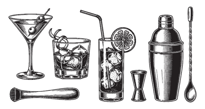 Bar Tools and Classic Cocktails Set