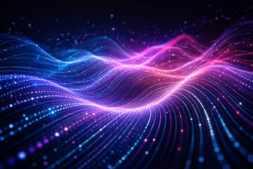 Fototapeta premium Digital Waves of Innovation: A mesmerizing illustration of flowing digital waves, illuminated with radiant colors and intricate particles.