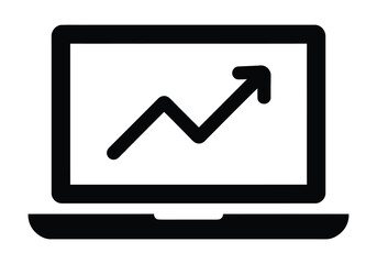Laptop with a graph on the screen showing an upward trend