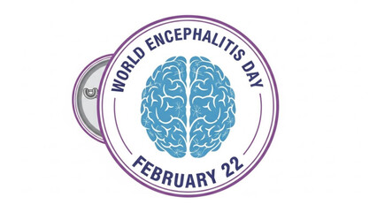 World Encephalitis Day badge with brain illustration February 22 awareness campaign element medical health concept