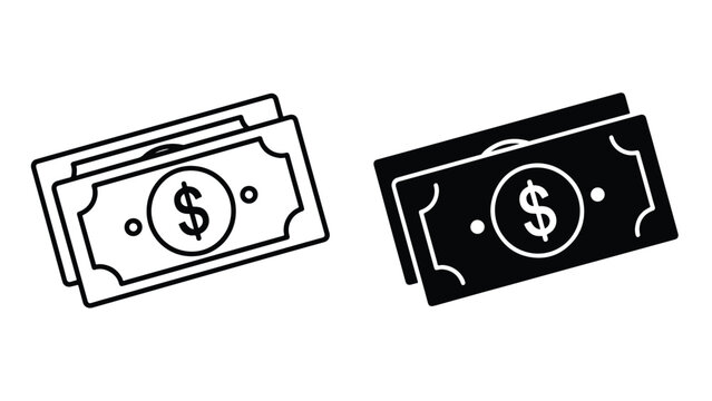 Money bag and cash vector icon set flat design illustration. Vector icon set. Clipart image. Glyph and solid icon set. Icon vector. Flat Design Icon. line icon set